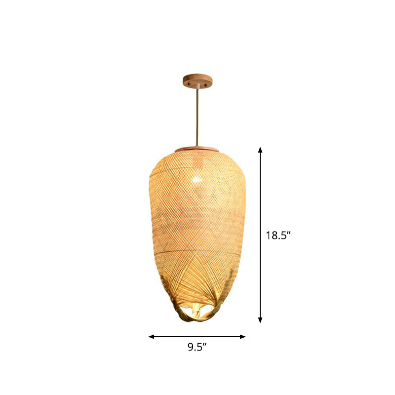 Asia Weaving Pendant Light Fixture Bamboo 1 Bulb Restaurant Ceiling Hang Lamp in Beige Clearhalo 'Ceiling Lights' 'Pendant Lights' 'Pendants' Lighting' 2310659