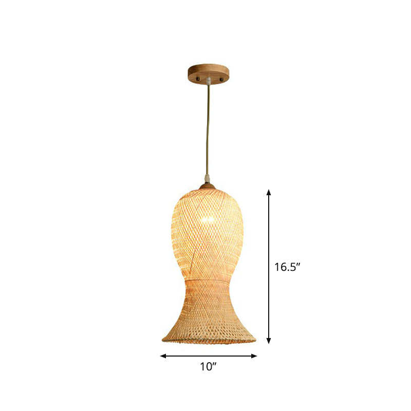 Asia Weaving Pendant Light Fixture Bamboo 1 Bulb Restaurant Ceiling Hang Lamp in Beige Clearhalo 'Ceiling Lights' 'Pendant Lights' 'Pendants' Lighting' 2310663