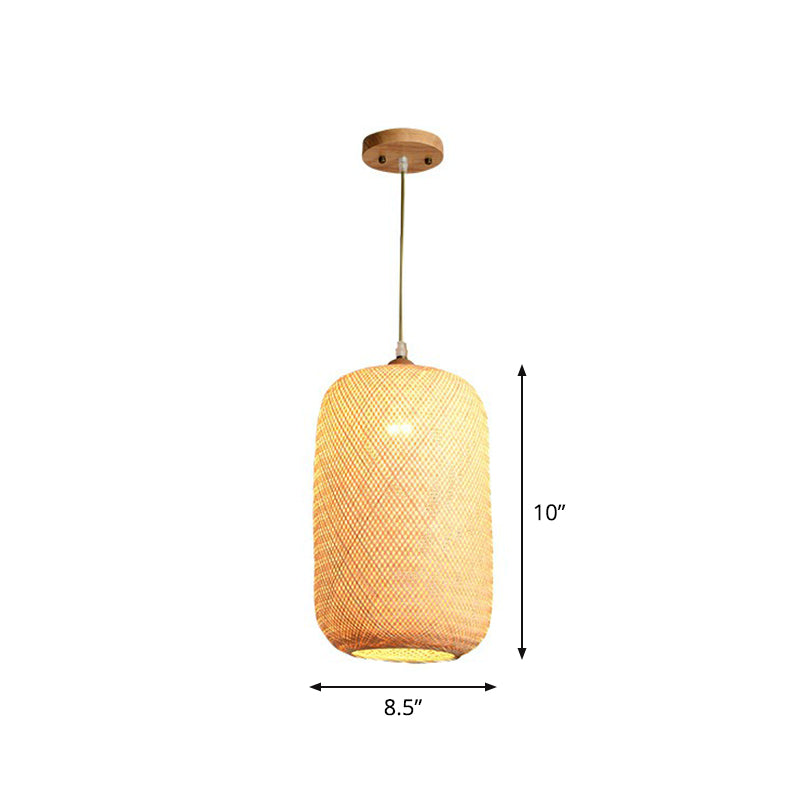 Asia Weaving Pendant Light Fixture Bamboo 1 Bulb Restaurant Ceiling Hang Lamp in Beige Clearhalo 'Ceiling Lights' 'Pendant Lights' 'Pendants' Lighting' 2310665