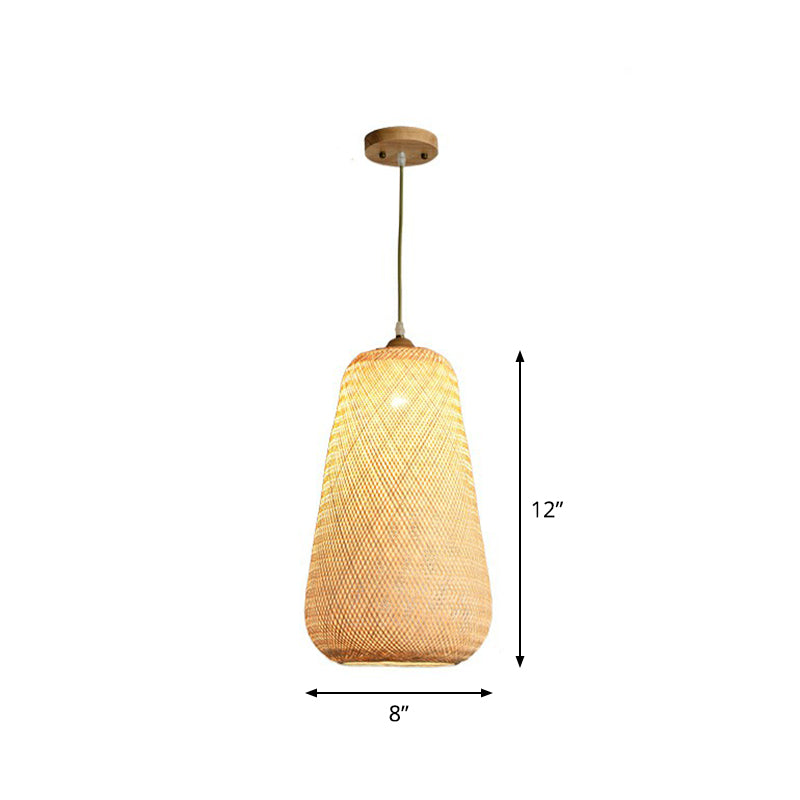 Asia Weaving Pendant Light Fixture Bamboo 1 Bulb Restaurant Ceiling Hang Lamp in Beige Clearhalo 'Ceiling Lights' 'Pendant Lights' 'Pendants' Lighting' 2310667