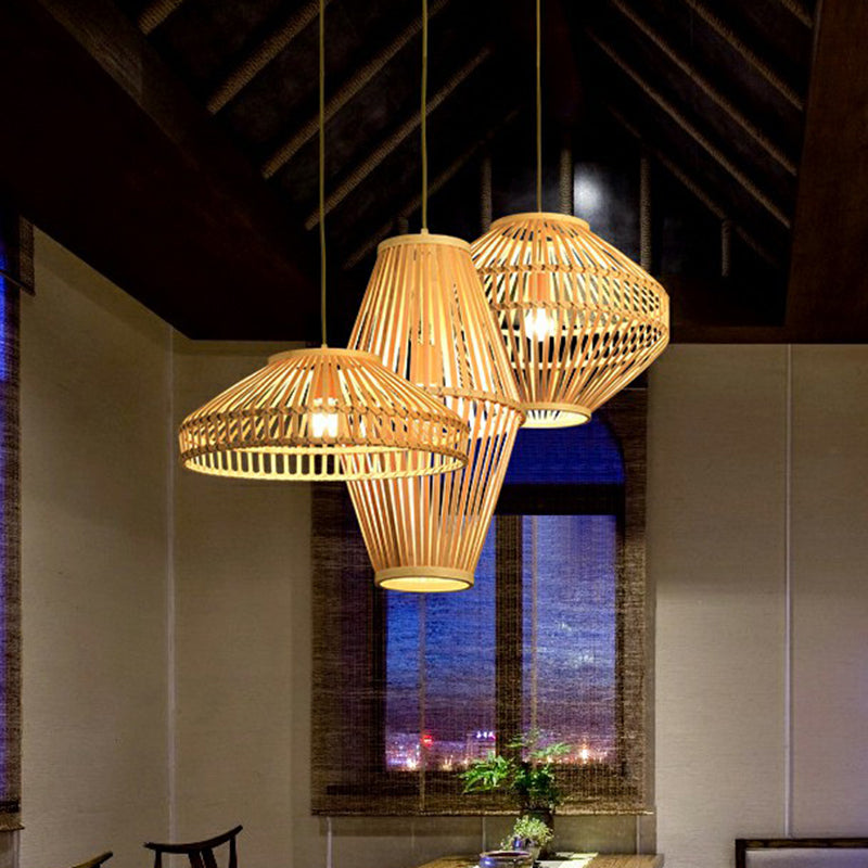 Cage Restaurant Pendant Lamp Bamboo 1 Bulb Modern Style Hanging Light in Beige Clearhalo 'Ceiling Lights' 'Pendant Lights' 'Pendants' Lighting' 2310668