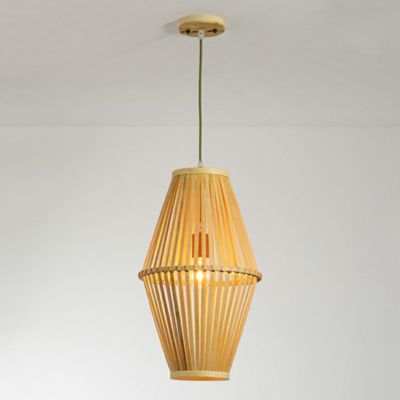 Cage Restaurant Pendant Lamp Bamboo 1 Bulb Modern Style Hanging Light in Beige Clearhalo 'Ceiling Lights' 'Pendant Lights' 'Pendants' Lighting' 2310669