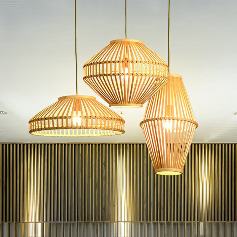 Cage Restaurant Pendant Lamp Bamboo 1 Bulb Modern Style Hanging Light in Beige Clearhalo 'Ceiling Lights' 'Pendant Lights' 'Pendants' Lighting' 2310670