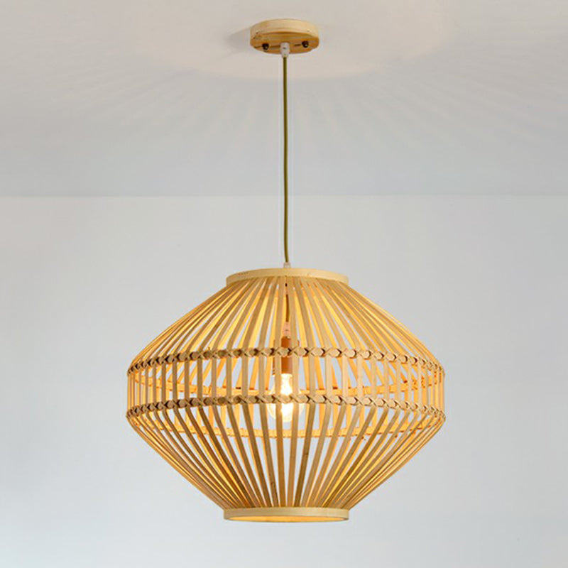 Cage Restaurant Pendant Lamp Bamboo 1 Bulb Modern Style Hanging Light in Beige Beige B Clearhalo 'Ceiling Lights' 'Pendant Lights' 'Pendants' Lighting' 2310671_cf74f03b-d0ab-4f87-9b63-c357adbb6ed1