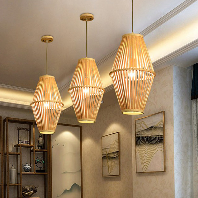 Cage Restaurant Pendant Lamp Bamboo 1 Bulb Modern Style Hanging Light in Beige Clearhalo 'Ceiling Lights' 'Pendant Lights' 'Pendants' Lighting' 2310672