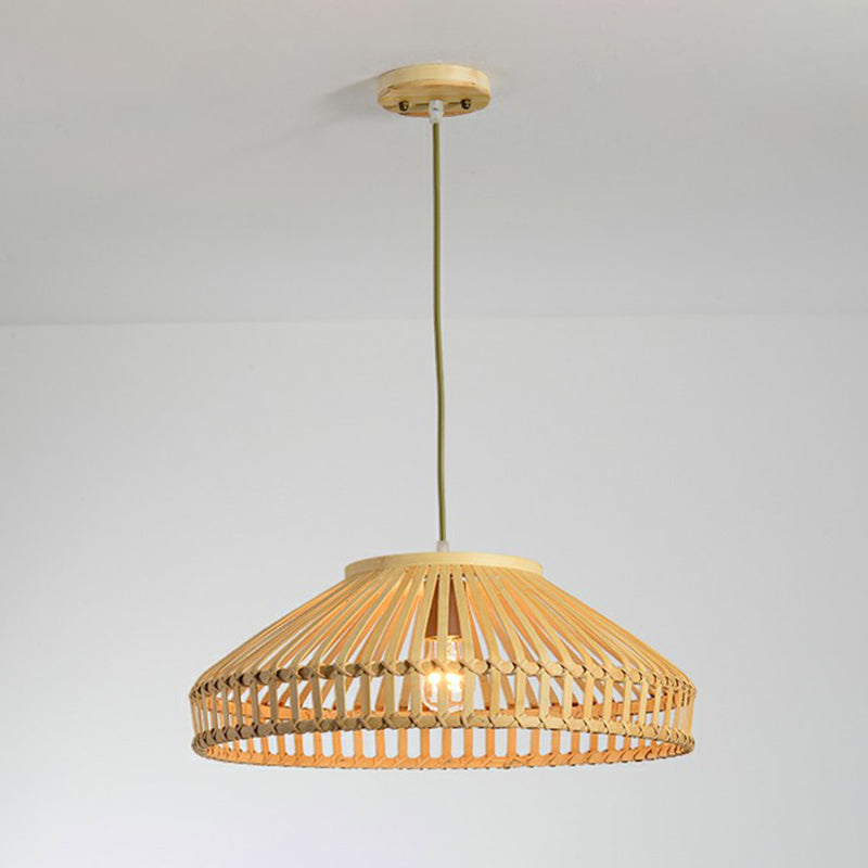 Cage Restaurant Pendant Lamp Bamboo 1 Bulb Modern Style Hanging Light in Beige Clearhalo 'Ceiling Lights' 'Pendant Lights' 'Pendants' Lighting' 2310673