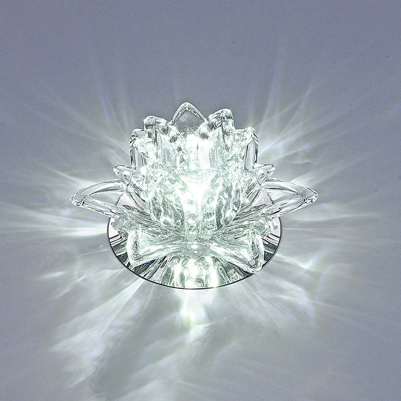 Contemporary Lotus Blossom Ceiling Flush Light Clear Crystal Corridor LED Flush Mount Fixture Clear White Clearhalo 'Ceiling Lights' 'Close To Ceiling Lights' 'Close to ceiling' 'Flush mount' Lighting' 2310778