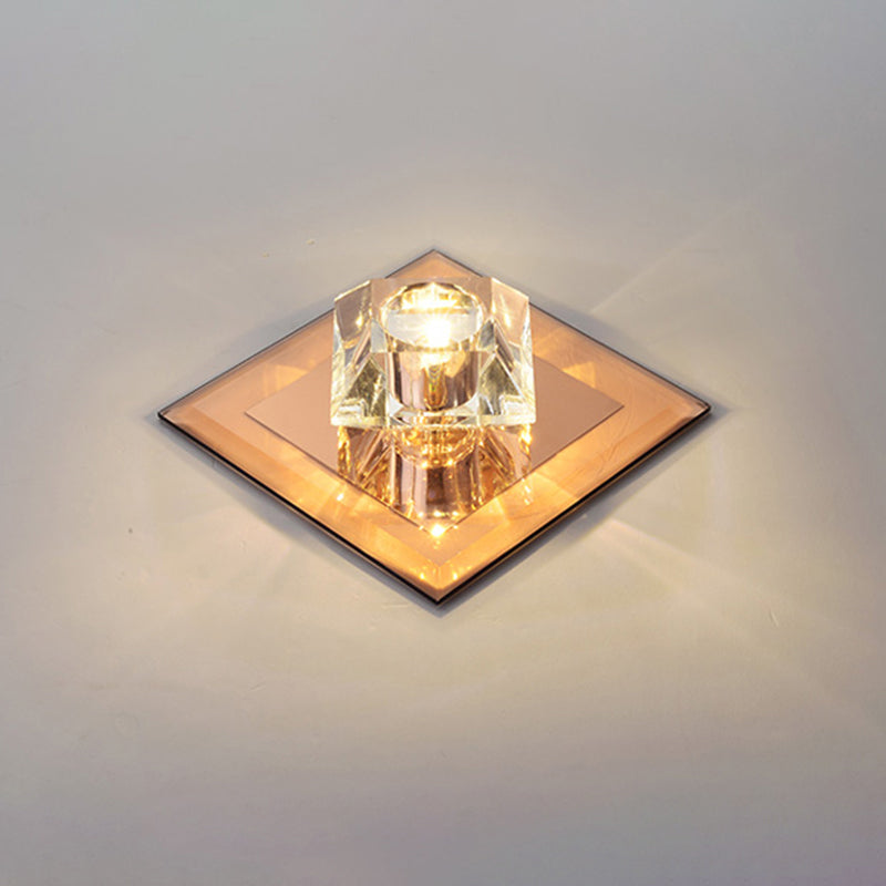 Beveled K9 Crystal Floweret Flushmount Lighting Simplicity LED Ceiling Mount Light for Hallway Tan Clearhalo 'Ceiling Lights' 'Close To Ceiling Lights' 'Close to ceiling' 'Flush mount' Lighting' 2310786