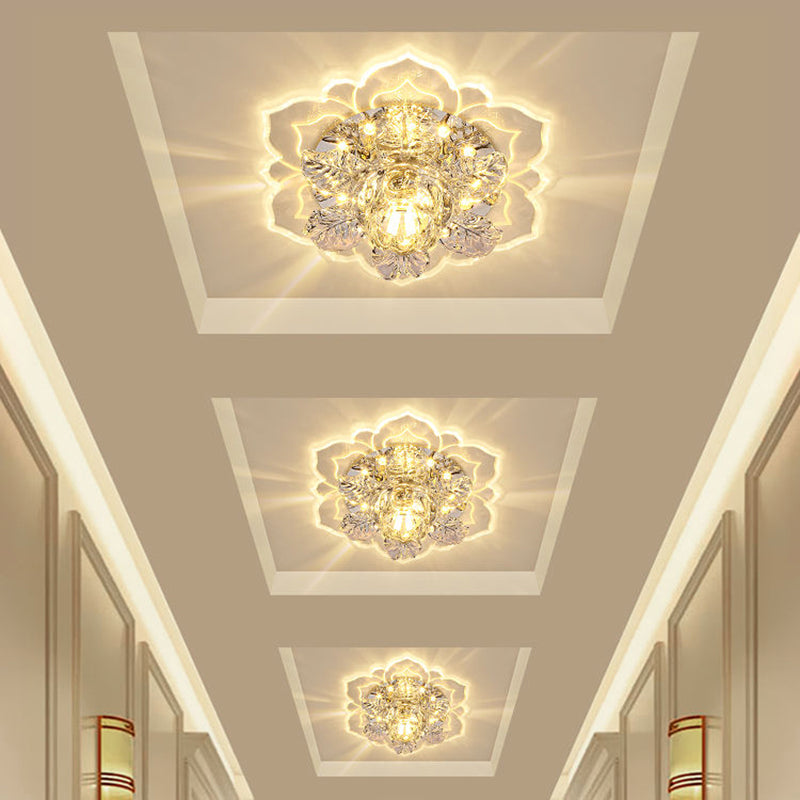 Floral Led Surface Mount Ceiling Light Minimalist Clear Crystal Hallway Flush Light Fixture Clearhalo 'Ceiling Lights' 'Close To Ceiling Lights' 'Close to ceiling' 'Flush mount' Lighting' 2310825