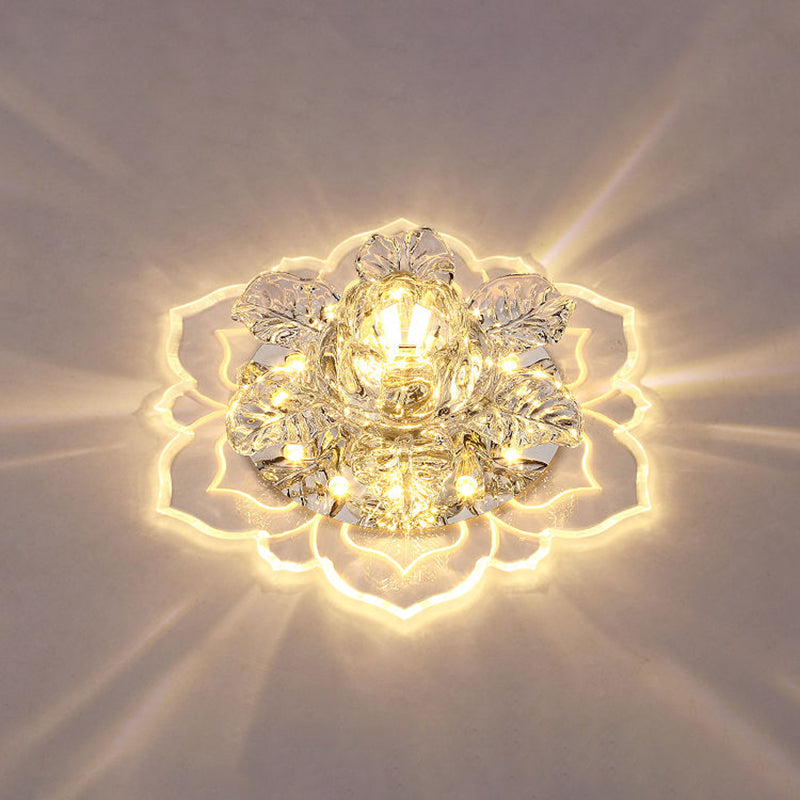 Floral Led Surface Mount Ceiling Light Minimalist Clear Crystal Hallway Flush Light Fixture Clear Warm Clearhalo 'Ceiling Lights' 'Close To Ceiling Lights' 'Close to ceiling' 'Flush mount' Lighting' 2310826