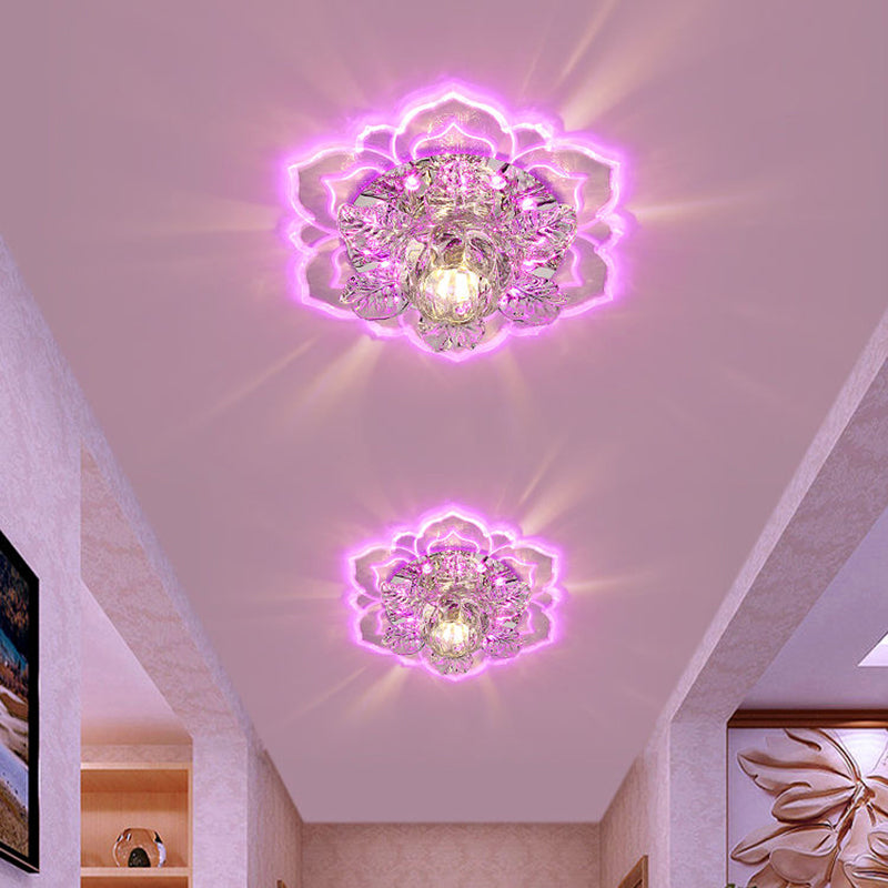 Floral Led Surface Mount Ceiling Light Minimalist Clear Crystal Hallway Flush Light Fixture Clearhalo 'Ceiling Lights' 'Close To Ceiling Lights' 'Close to ceiling' 'Flush mount' Lighting' 2310829