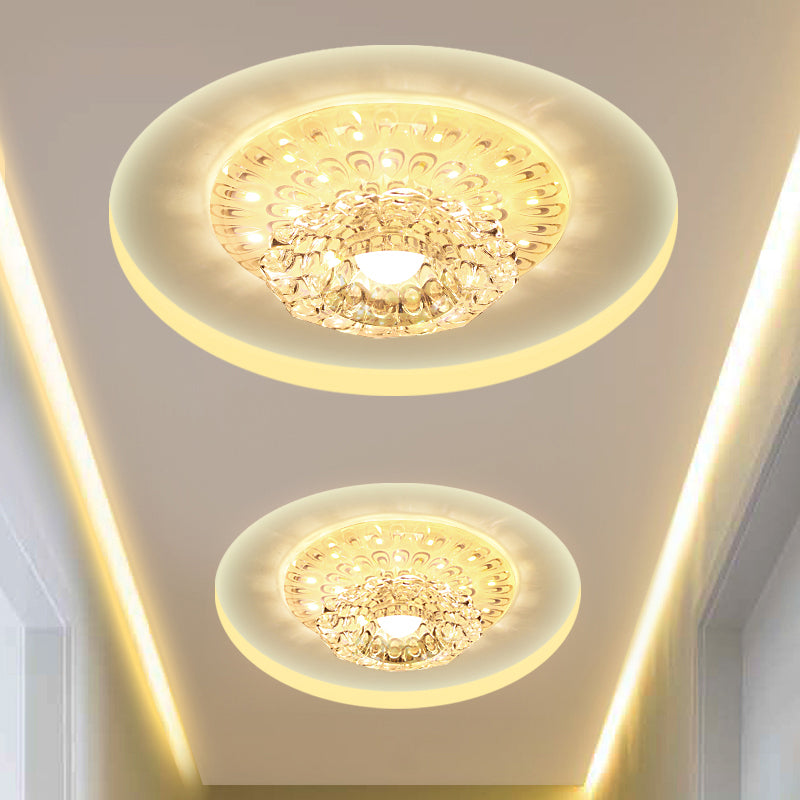 Bloom Entryway LED Ceiling Lamp Clear Crystal Modern Flush-Mount Light Fixture in White Clearhalo 'Ceiling Lights' 'Close To Ceiling Lights' 'Close to ceiling' 'Flush mount' Lighting' 2310841