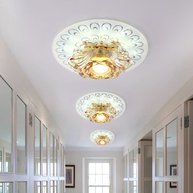 Flower LED Ceiling Mounted Fixture Modern Tan Crystal Aisle Flush Mount Light in White Tan White Clearhalo 'Ceiling Lights' 'Close To Ceiling Lights' 'Close to ceiling' 'Flush mount' Lighting' 2310846