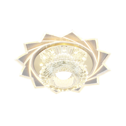 Hallway LED Flush Ceiling Light Modern Stainless Steel Flushmount with Sunflower Clear Crystal Shade Clearhalo 'Ceiling Lights' 'Close To Ceiling Lights' 'Close to ceiling' 'Flush mount' Lighting' 2310850