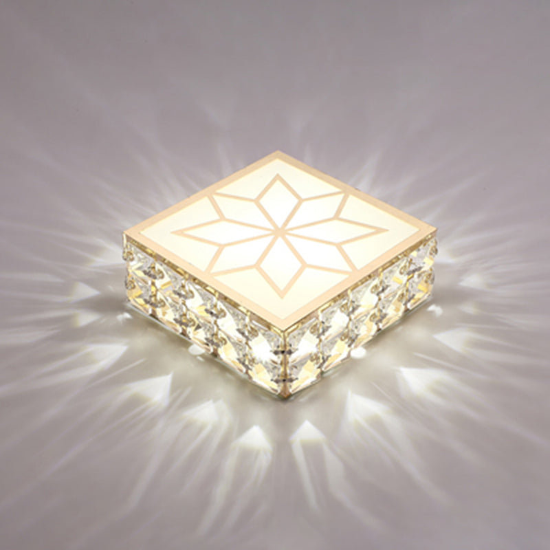 Gold Finish Square LED Ceiling Flush Light Modern Crystal Inserted Flush Mount Lighting for Aisle Gold White Clearhalo 'Ceiling Lights' 'Close To Ceiling Lights' 'Close to ceiling' 'Flush mount' Lighting' 2310874