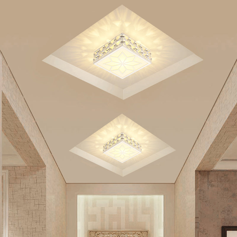 Gold Finish Square LED Ceiling Flush Light Modern Crystal Inserted Flush Mount Lighting for Aisle Clearhalo 'Ceiling Lights' 'Close To Ceiling Lights' 'Close to ceiling' 'Flush mount' Lighting' 2310875