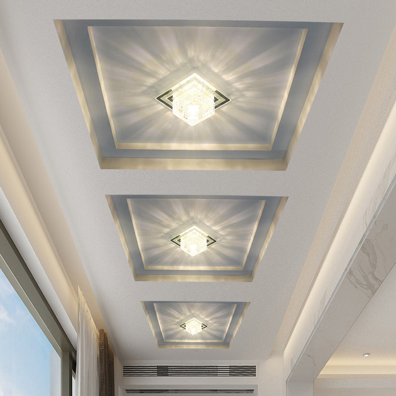 Square Corridor LED Ceiling Light Lattice-Cut K9 Crystal Modern Flush Mounted Lamp in Clear Clear Warm Clearhalo 'Ceiling Lights' 'Close To Ceiling Lights' 'Close to ceiling' 'Flush mount' Lighting' 2310888