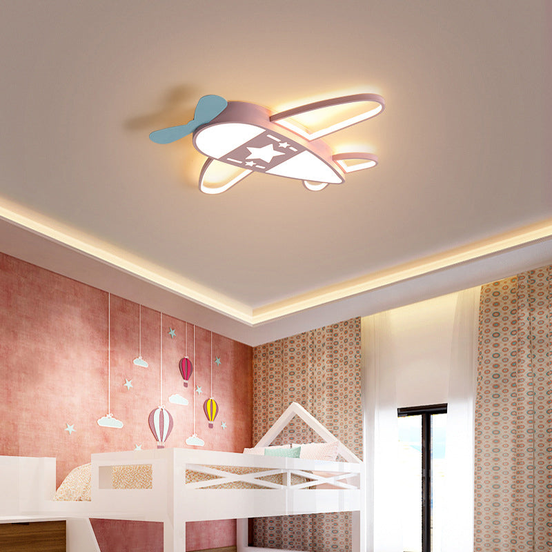 Airplane LED Flush Mount Fixture Kids Style Acrylic Nursery Flush Mount Ceiling Light Pink Clearhalo 'Ceiling Lights' 'Close To Ceiling Lights' 'Close to ceiling' 'Flush mount' Lighting' 2310899