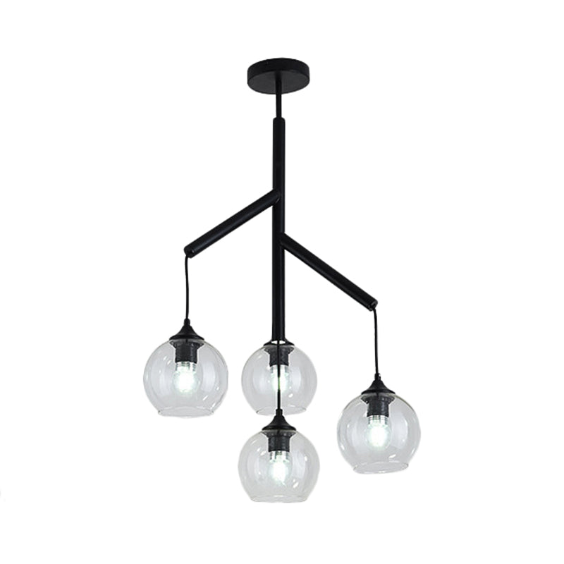 Metal Branch Chandelier Lamp Contemporary 4 Lights Black Hanging Pendant Light with Clear Glass Round Shade Clearhalo 'Ceiling Lights' 'Chandeliers' 'Modern Chandeliers' 'Modern' Lighting' 231090