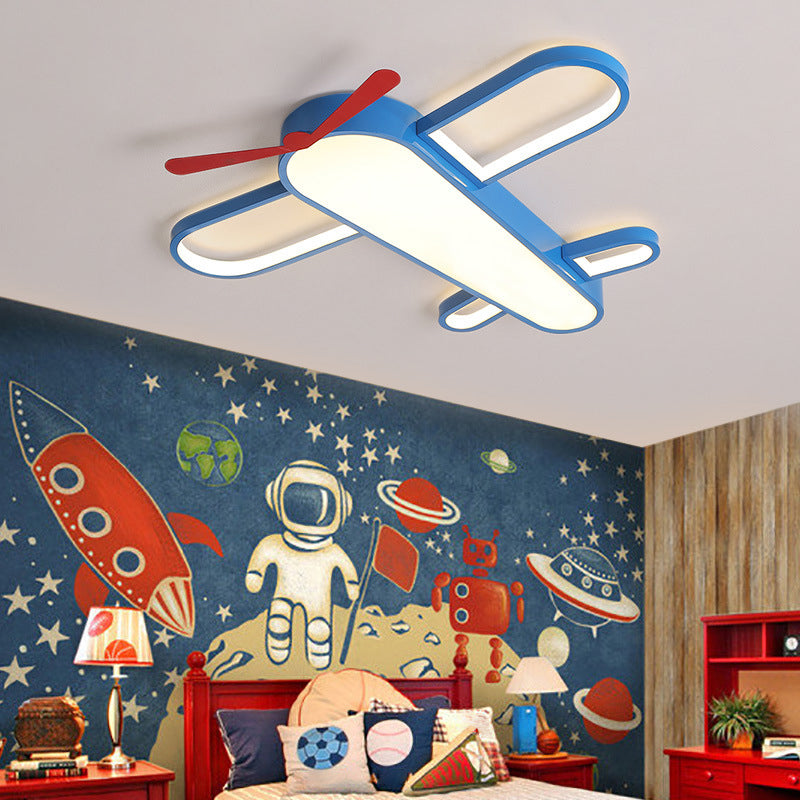 Blue Aircraft LED Flush Mount Lighting Cartoon Metal Flushmount Ceiling Lamp for Bedroom Blue Warm Clearhalo 'Ceiling Lights' 'Close To Ceiling Lights' 'Close to ceiling' 'Flush mount' Lighting' 2310903