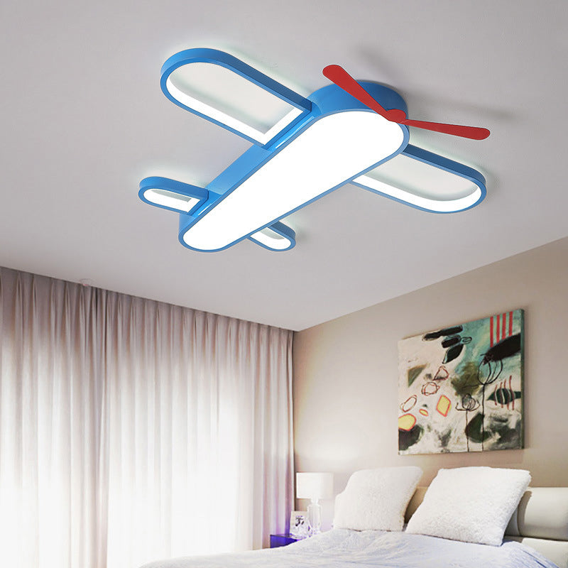 Blue Aircraft LED Flush Mount Lighting Cartoon Metal Flushmount Ceiling Lamp for Bedroom Blue White Clearhalo 'Ceiling Lights' 'Close To Ceiling Lights' 'Close to ceiling' 'Flush mount' Lighting' 2310904