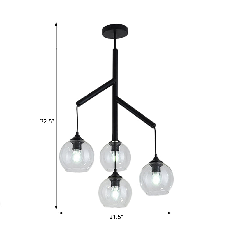 Metal Branch Chandelier Lamp Contemporary 4 Lights Black Hanging Pendant Light with Clear Glass Round Shade Clearhalo 'Ceiling Lights' 'Chandeliers' 'Modern Chandeliers' 'Modern' Lighting' 231091