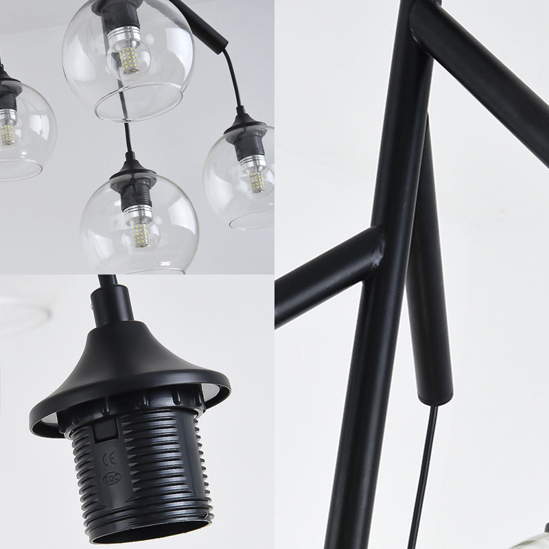 Metal Branch Chandelier Lamp Contemporary 4 Lights Black Hanging Pendant Light with Clear Glass Round Shade Clearhalo 'Ceiling Lights' 'Chandeliers' 'Modern Chandeliers' 'Modern' Lighting' 231092