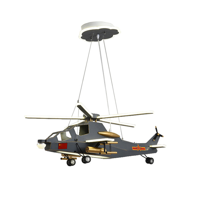 Childrens Military Helicopter LED Chandelier Acrylic Boys Room Hanging Light in Black Clearhalo 'Ceiling Lights' 'Chandeliers' Lighting' options 2310961