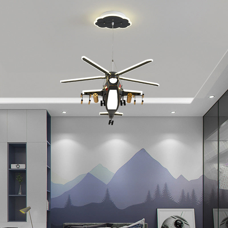 Childrens Military Helicopter LED Chandelier Acrylic Boys Room Hanging Light in Black Clearhalo 'Ceiling Lights' 'Chandeliers' Lighting' options 2310962