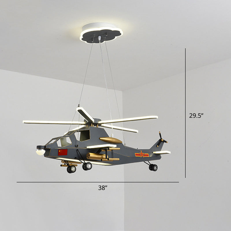 Childrens Military Helicopter LED Chandelier Acrylic Boys Room Hanging Light in Black Clearhalo 'Ceiling Lights' 'Chandeliers' Lighting' options 2310963