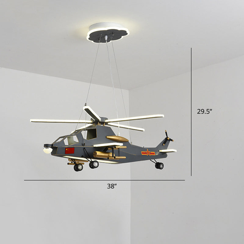 Childrens Military Helicopter LED Chandelier Acrylic Boys Room Hanging Light in Black Black White Clearhalo 'Ceiling Lights' 'Chandeliers' Lighting' options 2310964_97cc9f55-84ec-4a1e-9f44-5a89c4769d26