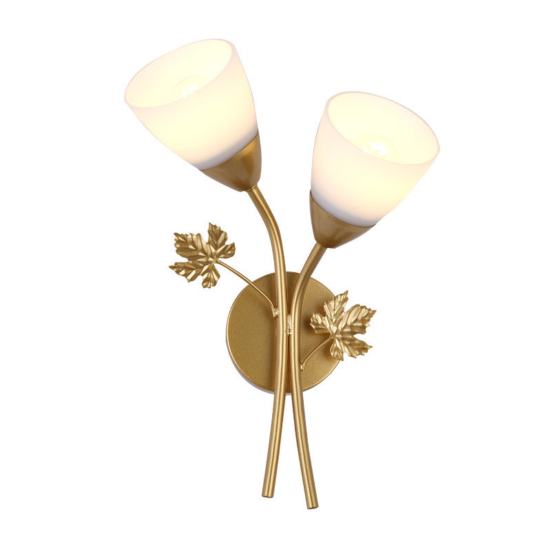 Frosted Glass Bowl Sconce Contemporary 1/2-Light Hall Wall Mount Light Fixture with Leaf-Shaped Decor in Black/Gold Clearhalo 'Wall Lamps & Sconces' 'Wall Lights' Lighting' 231101