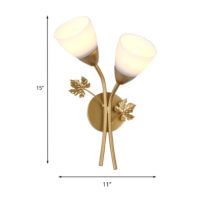 Frosted Glass Bowl Sconce Contemporary 1/2-Light Hall Wall Mount Light Fixture with Leaf-Shaped Decor in Black/Gold Clearhalo 'Wall Lamps & Sconces' 'Wall Lights' Lighting' 231102