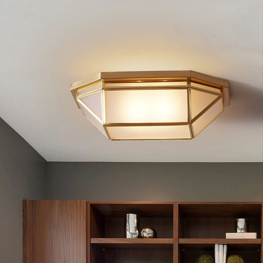 Glass Geometric Ceiling Mount Lamp Simplicity 2-Light Balcony Flush Mount Fixture in Brass Clearhalo 'Ceiling Lights' 'Close To Ceiling Lights' 'Close to ceiling' 'Flush mount' Lighting' 2311034