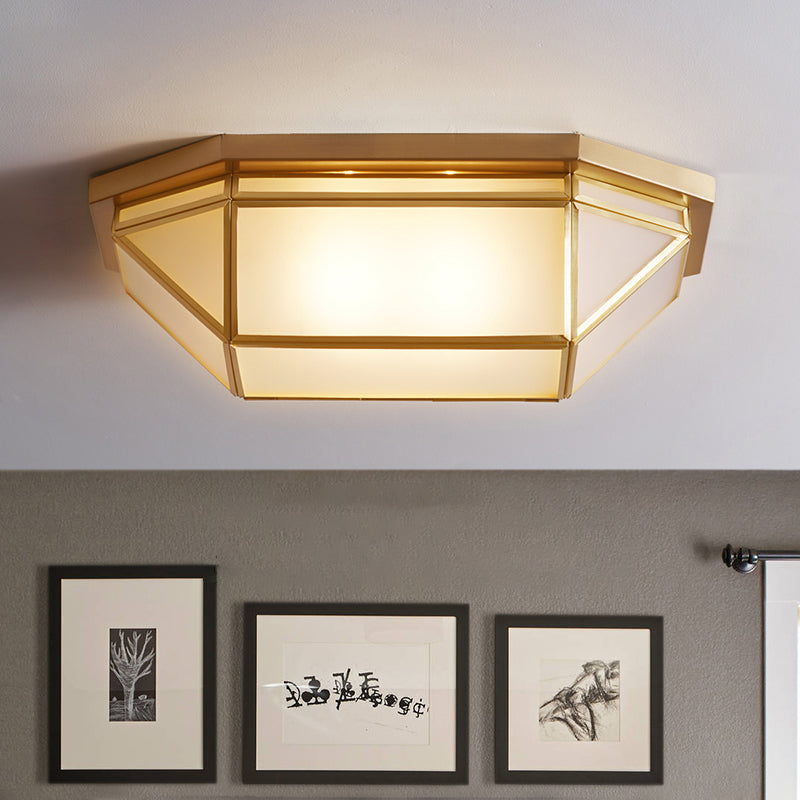 Glass Geometric Ceiling Mount Lamp Simplicity 2-Light Balcony Flush Mount Fixture in Brass Clearhalo 'Ceiling Lights' 'Close To Ceiling Lights' 'Close to ceiling' 'Flush mount' Lighting' 2311037