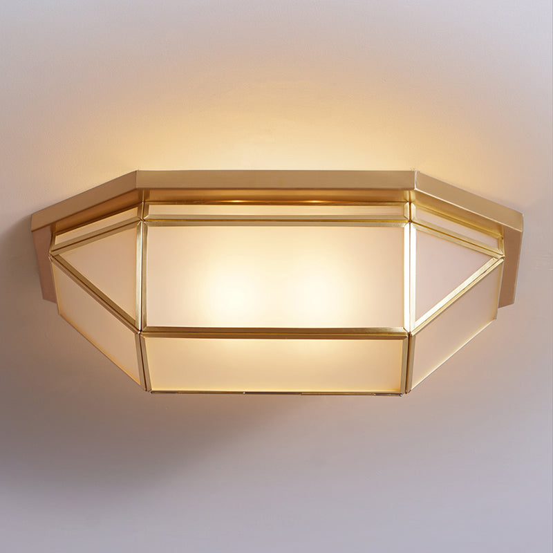 Glass Geometric Ceiling Mount Lamp Simplicity 2-Light Balcony Flush Mount Fixture in Brass Clearhalo 'Ceiling Lights' 'Close To Ceiling Lights' 'Close to ceiling' 'Flush mount' Lighting' 2311038