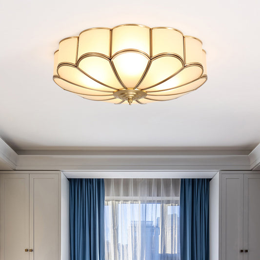 White Glass Ceiling Flush Light Traditional Gold Chrysanthemum Bedroom Flush Mount Fixture Clearhalo 'Ceiling Lights' 'Close To Ceiling Lights' 'Close to ceiling' 'Flush mount' Lighting' 2311048