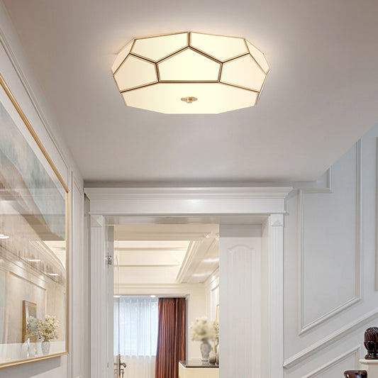 Polygon White Glass Flush Light Fixture Minimalist Bedroom Ceiling Light in Brass Clearhalo 'Ceiling Lights' 'Close To Ceiling Lights' 'Close to ceiling' 'Flush mount' Lighting' 2311057