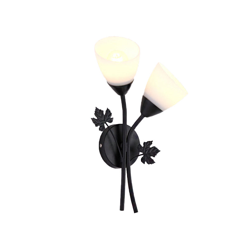 Frosted Glass Bowl Sconce Contemporary 1/2-Light Hall Wall Mount Light Fixture with Leaf-Shaped Decor in Black/Gold Clearhalo 'Wall Lamps & Sconces' 'Wall Lights' Lighting' 231106