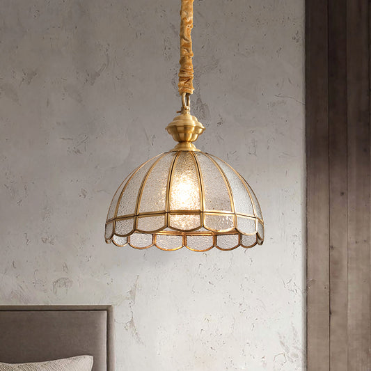 Antiqued Gold Hanging Light Traditional Water Glass Dome Pendant Lighting with Scalloped Edge Clearhalo 'Ceiling Lights' 'Pendant Lights' 'Pendants' Lighting' 2311074