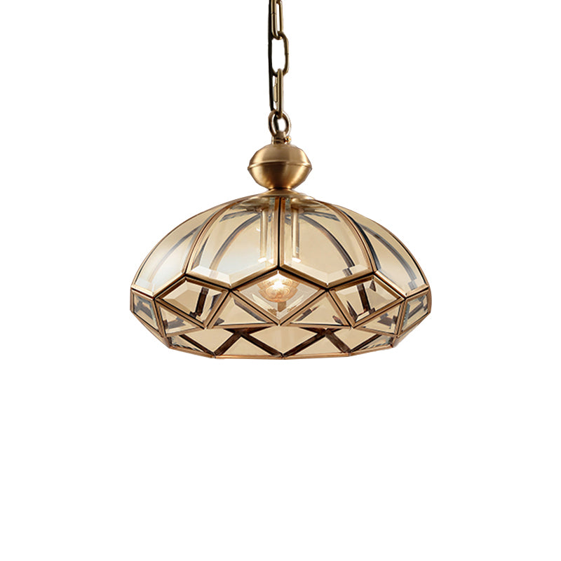 Dome Corridor Pendant Light Fixture Antique Clear Glass 1-Light Brass Suspension Lamp Clearhalo 'Ceiling Lights' 'Pendant Lights' 'Pendants' Lighting' 2311080