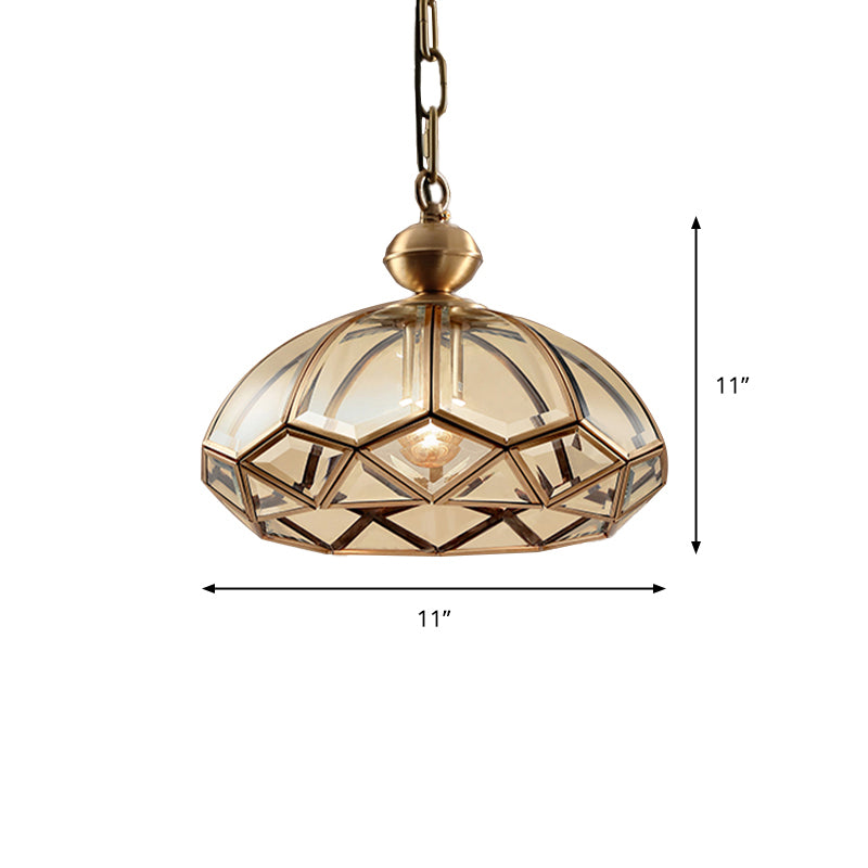 Dome Corridor Pendant Light Fixture Antique Clear Glass 1-Light Brass Suspension Lamp Clearhalo 'Ceiling Lights' 'Pendant Lights' 'Pendants' Lighting' 2311081