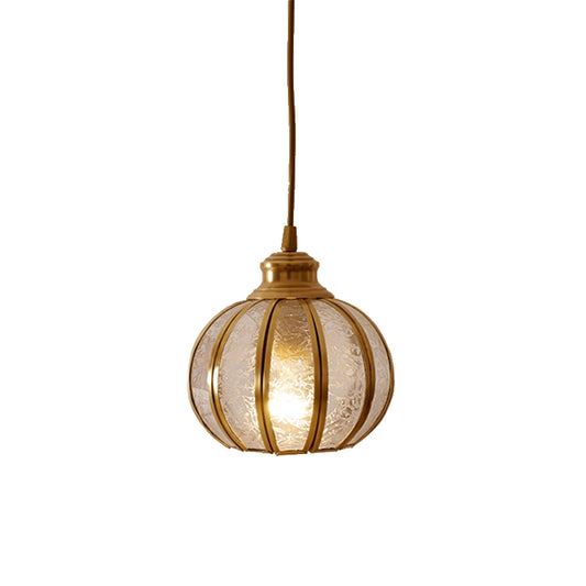 Frost Glass Pumpkin Ceiling Hanging Lantern Traditional 1 Head Bedside Pendant Light in Brass Clearhalo 'Ceiling Lights' 'Pendant Lights' 'Pendants' Lighting' 2311085