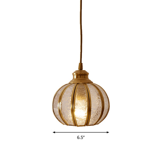 Frost Glass Pumpkin Ceiling Hanging Lantern Traditional 1 Head Bedside Pendant Light in Brass Clearhalo 'Ceiling Lights' 'Pendant Lights' 'Pendants' Lighting' 2311086