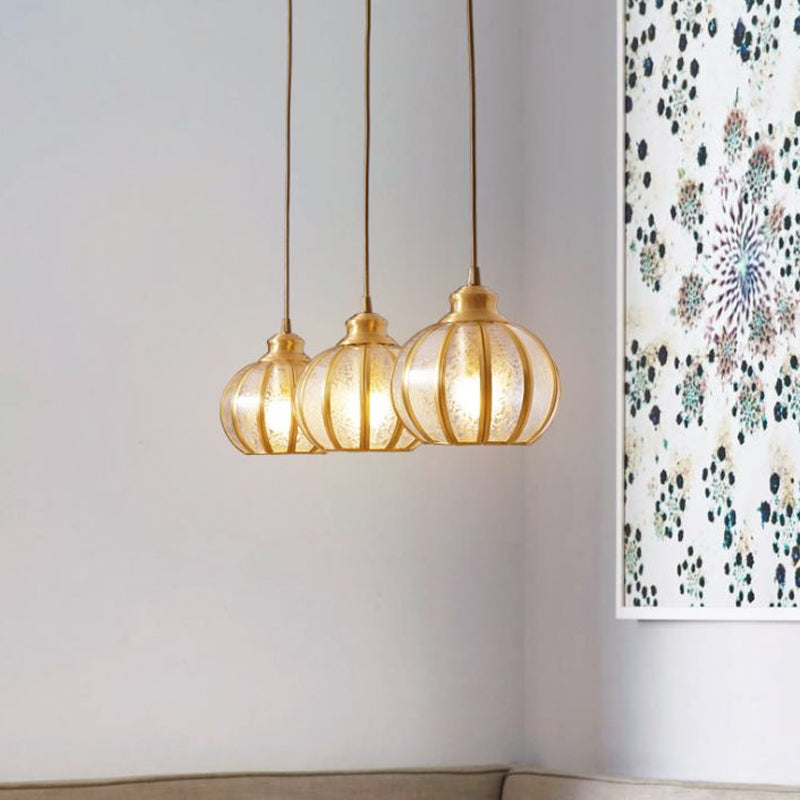 Frost Glass Pumpkin Ceiling Hanging Lantern Traditional 1 Head Bedside Pendant Light in Brass Clearhalo 'Ceiling Lights' 'Pendant Lights' 'Pendants' Lighting' 2311087