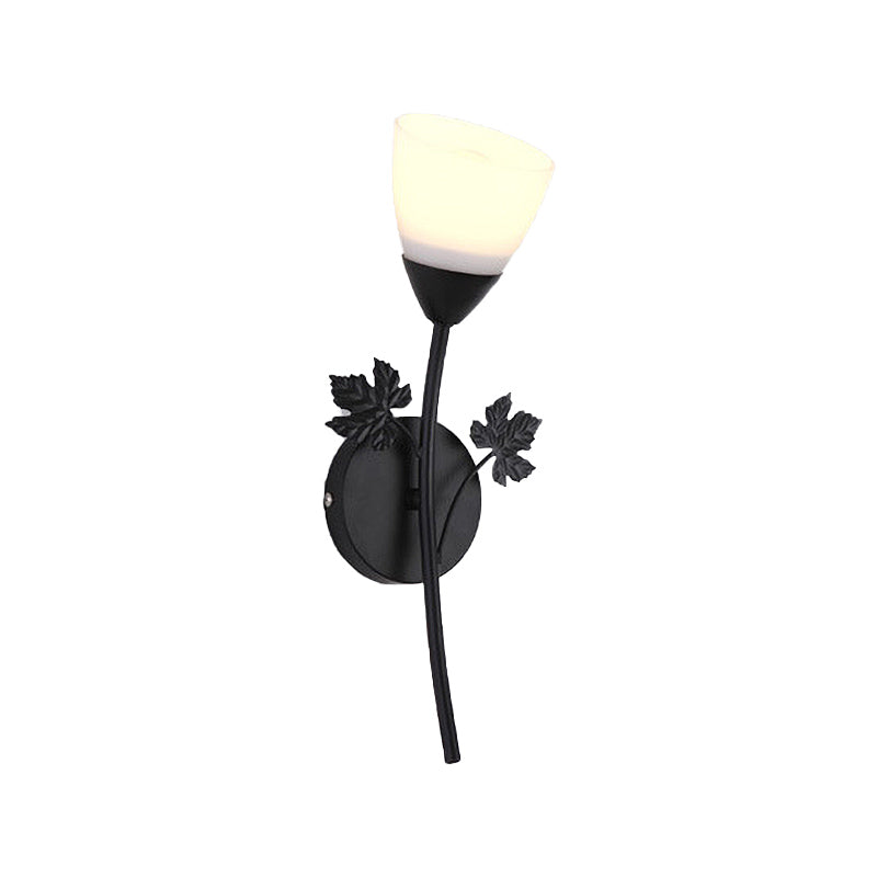 Frosted Glass Bowl Sconce Contemporary 1/2-Light Hall Wall Mount Light Fixture with Leaf-Shaped Decor in Black/Gold Clearhalo 'Wall Lamps & Sconces' 'Wall Lights' Lighting' 231109