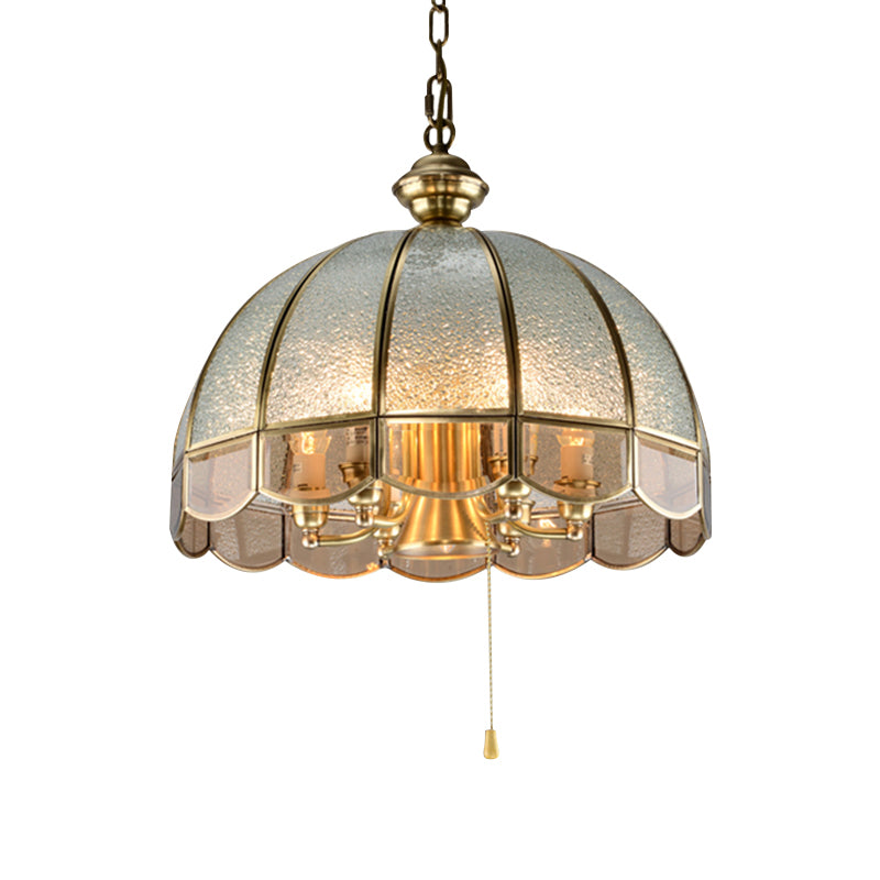 6 Bulbs Dome Chandelier Pendant Light Antique Brass Water Glass Hanging Light with Scalloped Trim Clearhalo 'Ceiling Lights' 'Chandeliers' Lighting' options 2311092