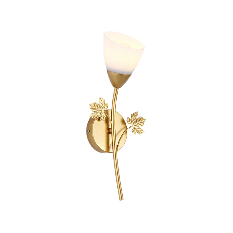 Frosted Glass Bowl Sconce Contemporary 1/2-Light Hall Wall Mount Light Fixture with Leaf-Shaped Decor in Black/Gold Clearhalo 'Wall Lamps & Sconces' 'Wall Lights' Lighting' 231112