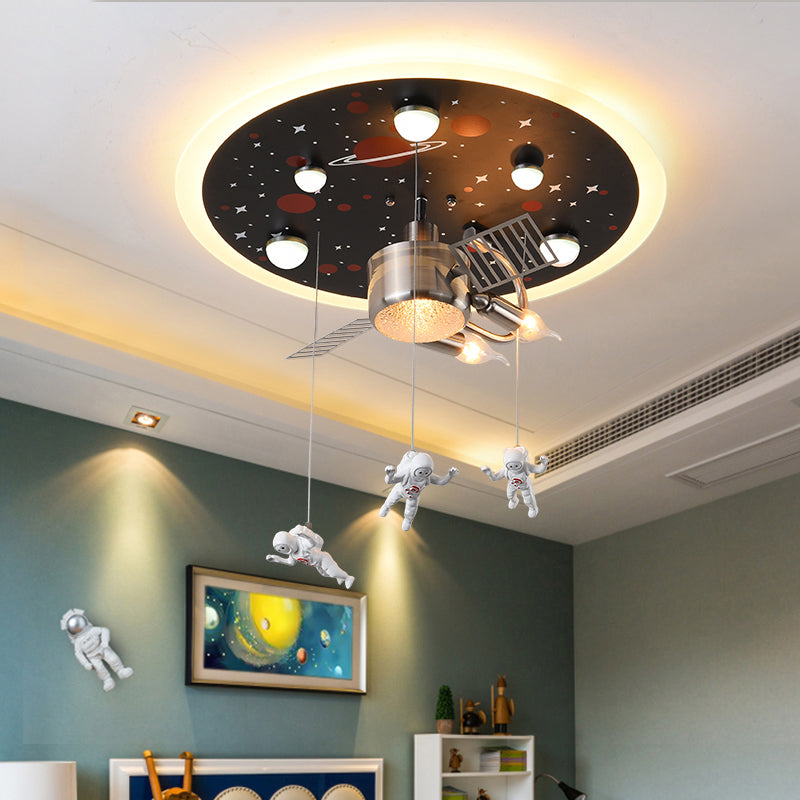 Satellite Metal Flush Ceiling Light Childrens 3-Bulb Flushmount Lighting with Astronaut Deco Clearhalo 'Ceiling Lights' 'Close To Ceiling Lights' 'Close to ceiling' 'Flush mount' Lighting' 2311123