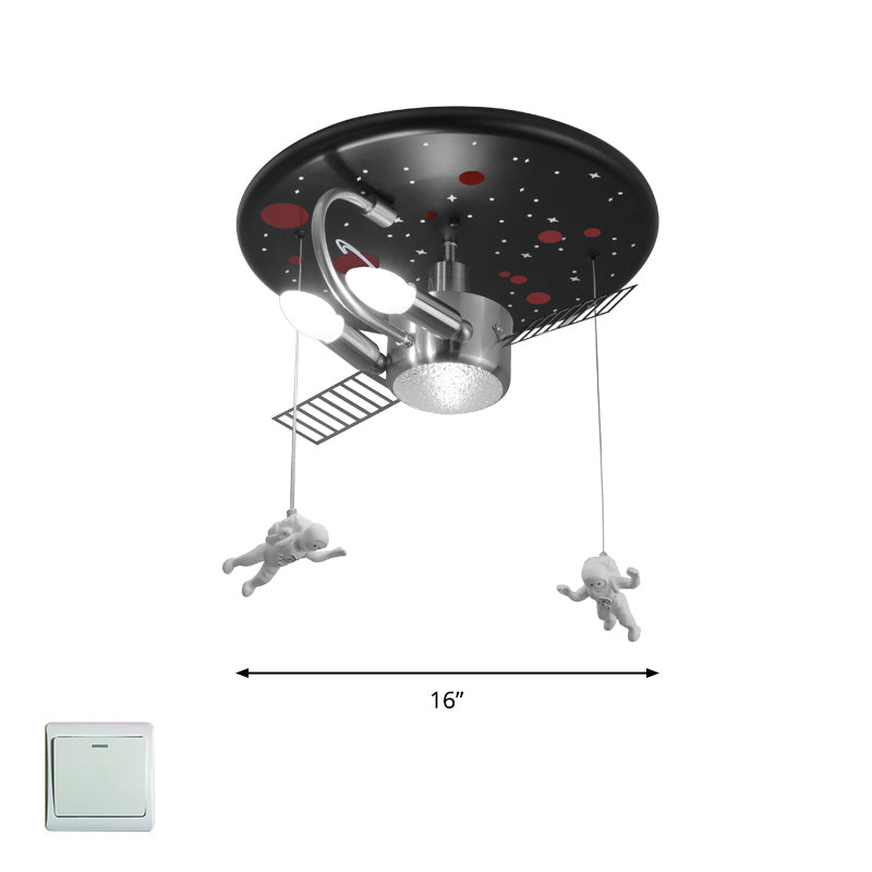 Satellite Metal Flush Ceiling Light Childrens 3-Bulb Flushmount Lighting with Astronaut Deco Black Clearhalo 'Ceiling Lights' 'Close To Ceiling Lights' 'Close to ceiling' 'Flush mount' Lighting' 2311127